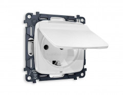 Комплект механизма электрической розетки AMBRELLA VOLT OMEGA Белый матовый с/з с шторками и крышкой QUANT IP44 (OP1280, VM141) MO128010