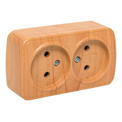 Розетка 2-местная ОП Минск 10А без заземления светлое дерево EKF EGR10-102-30