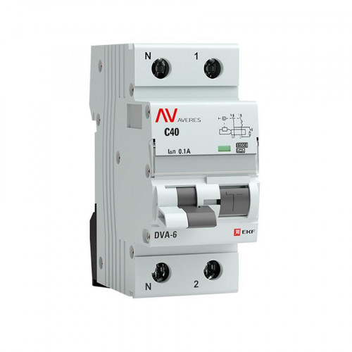 Дифференциальный автомат DVA-6 1P+N 40А (C) 100мА (A) 6кА EKF AVERES rcbo6-1pn-40C-100-a-av