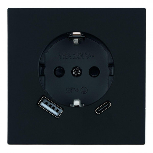 Розетка 1-местная з/ш с/з 16А + USB + Type C (механизм), Stekker, 250В, 20W Мия, RST16-3119-05, черный бархат 50452