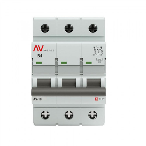 Выключатель автоматический AV-10 3P 4A (B) 10kA EKF AVERES mcb10-3-04B-av