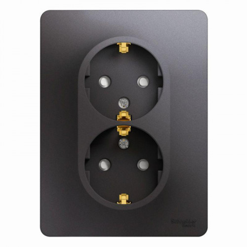 Розетка двойная 2К+З Systeme Electric Glossa 16A 250V со шторками графит GSL001326