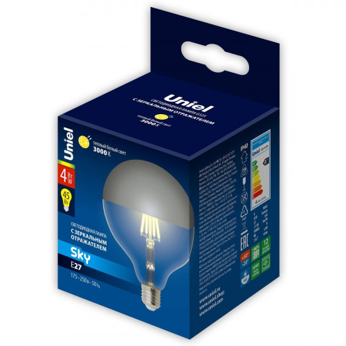 Лампа светодиодная Uniel E27 4W 3000K зеркальная LED-G125-4W/3000K/E27/CL MIRROR/CHROME PLS02WH UL-00011793