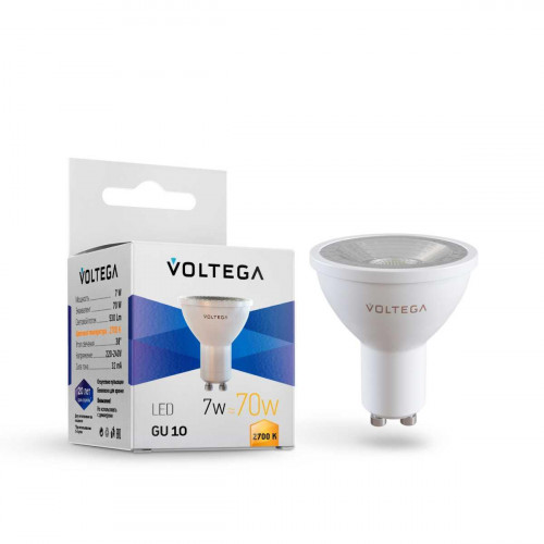 Лампа светодиодная Voltega GU10 7W 2700K прозрачная 7252