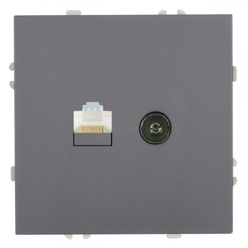 Розетка TV + компьютерная RJ-45 (механизм), STEKKER, серия Эмили, RST00-5106-10, платиново-серый, soft touch 49950