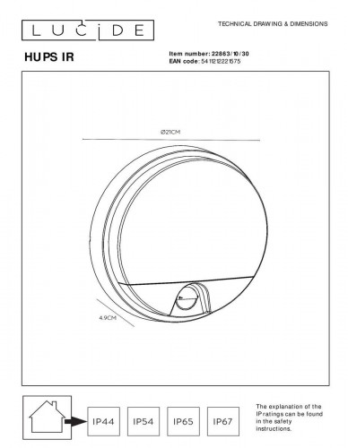 Уличный настенный светодиодный светильник Lucide Hups Ir 22863/10/30