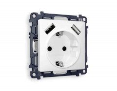 Комплект механизма электрической розетки AMBRELLA VOLT  ALFA Белый глянец 2USB A+A 18W (быстрая зарядка) с/з QUANT (AP1090, VM155) MA109010
