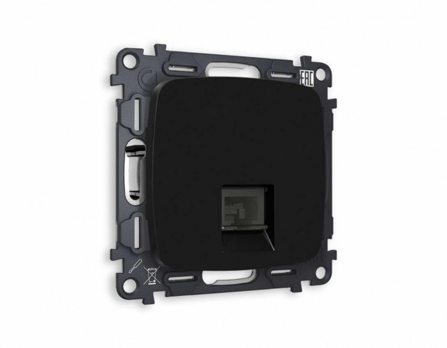 Комплект механизма телефонной розетки AMBRELLA VOLT OMEGA Черный матовый RJ-11(4P4C) с шторкой QUANT (OP8120, VM190) MO812030