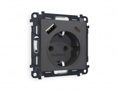 Комплект механизма электрической розетки AMBRELLA VOLT ALFA Графит мягкое касание 2USB A+C 20W (быстрая зарядка) с/з QUANT (AP9100, VM160) MA910010