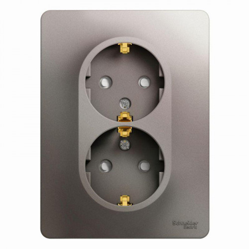 Розетка двойная 2К+З Systeme Electric Glossa 16A 250V со шторками платина GSL001226