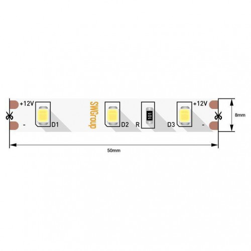 Светодиодная лента SWG 4,8W/m 60LED/m 2835SMD холодный белый 5M 007261