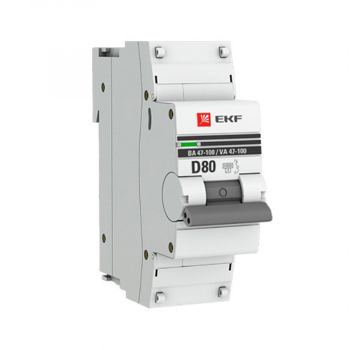 Автоматический выключатель 1P 80А (D) 10kA ВА 47-100 EKF PROxima mcb47100-1-80D-pro