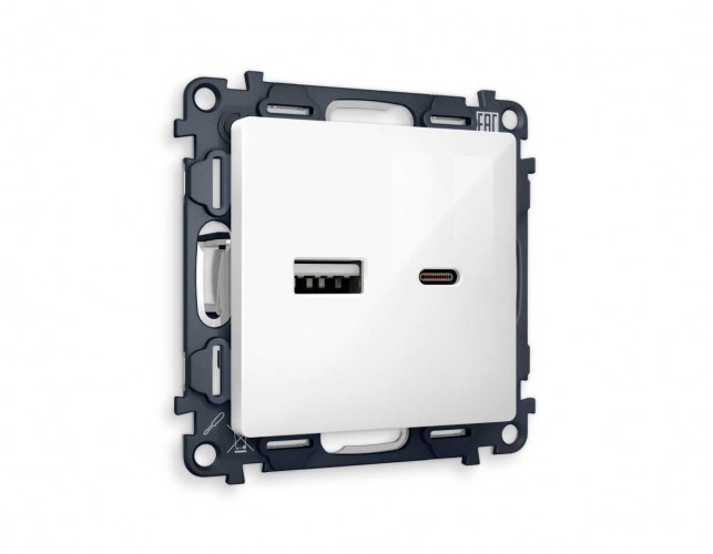 Комплект механизма розетки AMBRELLA VOLT ALFA Белый глянец 2USB A+C 20W (быстрая зарядка) QUANT (AP1110, VM177) MA111010