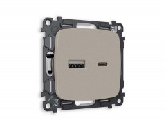 Комплект механизма розетки AMBRELLA VOLT OMEGA Серо-бежевый матовый 2USB A+C 20W (быстрая зарядка) QUANT (OP3710, VM177) MO371010