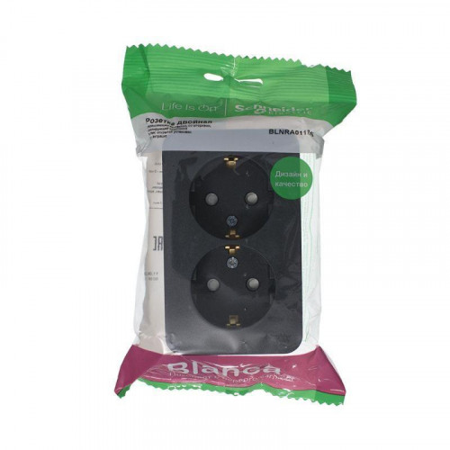Розетка двойная 2К+З Systeme Electric Blanca 16A 250V со шторками антрацит BLNRA011216