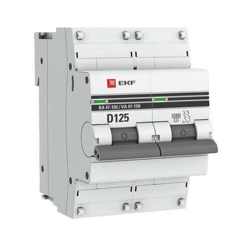 Автоматический выключатель 2P 125А (D) 10kA ВА 47-100 EKF PROxima mcb47100-2-125D-pro