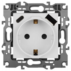 Розетка ЭРА Серия 12 12-4108-01 2P+E 16A-250В со шторками с USB type-A+C 5В-3А белый Б0067752