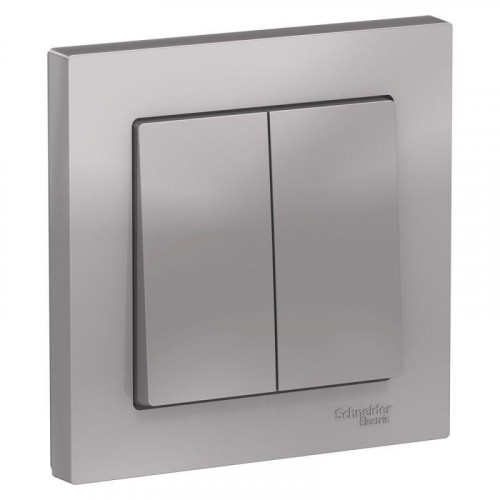 Выключатель двухклавишный Systeme Electric AtlasDesign 10A 250V алюминий ATN000352