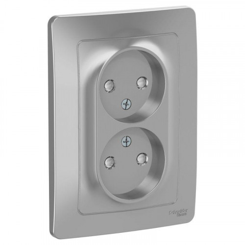 Розетка двойная 2К Systeme Electric Blanca 16A 250V со шторками алюминий BLNRS000123