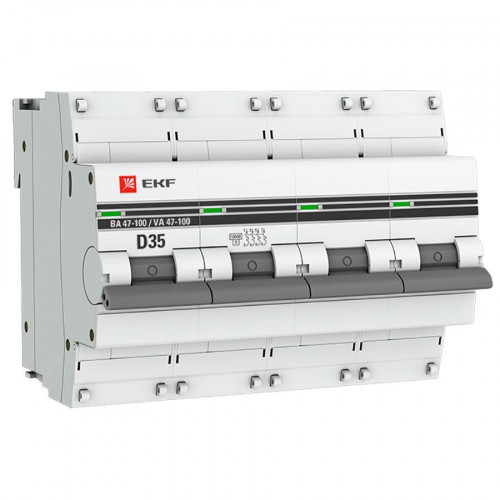 Автоматический выключатель 4P 35А (D) 10kA ВА 47-100 EKF PROxima mcb47100-4-35D-pro