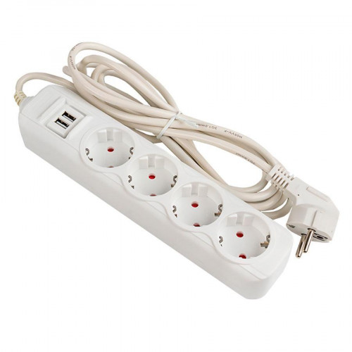 Удлинитель "Эксперт" 4 гнезда 5 метров 16А/3,5кВт с 2 USB 2,1А ПВС 3х1 EKF UBA16-2USB-4-05i