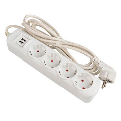 Удлинитель "Эксперт" 4 гнезда 5 метров 16А/3,5кВт с 2 USB 2,1А ПВС 3х1 EKF UBA16-2USB-4-05i