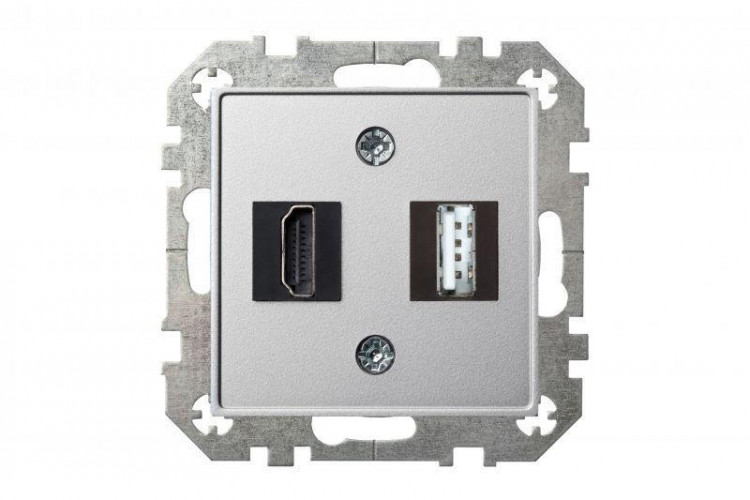 Розетка HDMI/USB Liregus Epsilon серебро 28-1856
