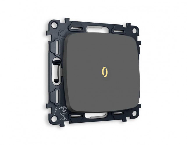 Комплект механизма 1-кл выключателя AMBRELLA VOLT с подсветкой 3200K OMEGA Графит мягкое касание QUANT (OP9020, VM101, G11Y) MO902010