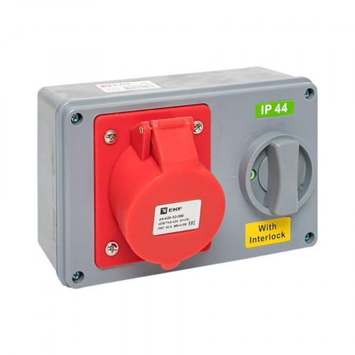 Розетка с блокировкой и выключателем 1424 3Р+РЕ 32А 380В IP44 EKF ps-1424-32-380