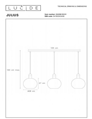 Подвесной светильник Lucide Julius 34438/03/61