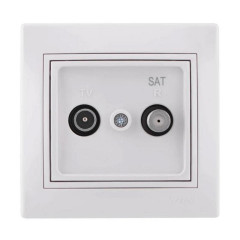 ТВ-розетка оконечная + спутник. Lezard Mira белая с бел. вст. 701-0202-161